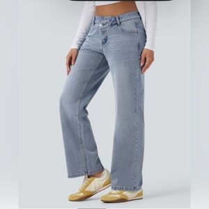 HALARA Asymmetric Flex Denim Light Blue Wash Women's Jeans XL Reg NWT